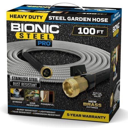 Photo 1 of  Pro 5/8 in. X 100 Ft. Heavy-Duty Stainless Steel Garden Hose with Brass Fitting 