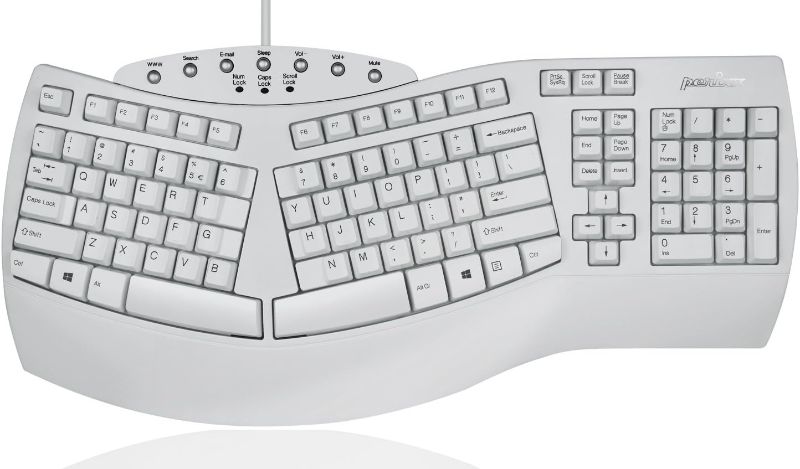 View 1 of Perixx PERIBOARD-512W Periboard-512 Ergonomic Split Keyboard - Natural Ergonomic Design - White - Bulky Size 19.09"X9.29"X1.73", US English Layout
