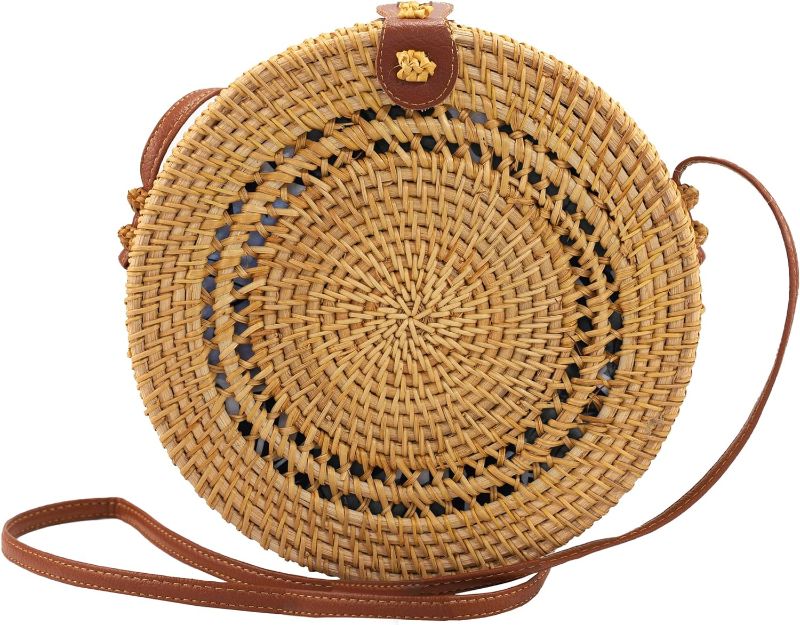 Photo 1 of  Boho Circle: Handcrafted Round Rattan Bag for Effortless Style (Natural color(Large)) 