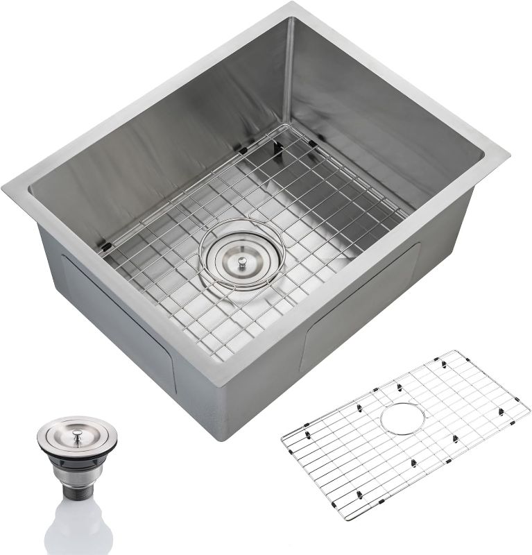 Photo 1 of 23in Single Sink Kitchen SUS304 Stainless Steel Sink Undermount Single Bowl Kitchen Sinks Stainless Kitchen Sink Deep Kraus Kitchen Sink Farmhouse Kitchen Sinks Drop in
