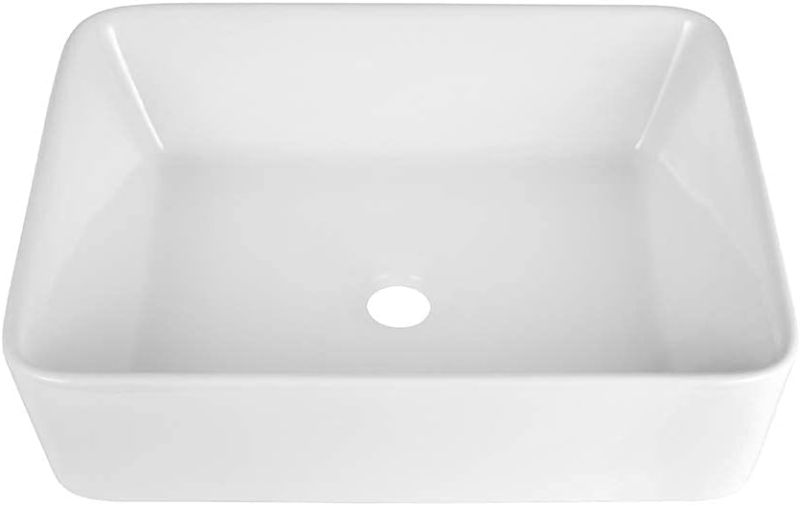 Photo 1 of  Bathroom Vessel Sink - Rectangle Modern Sink White Porcelain Ceramic Bathroom Sinks Above Counter Lavatory Vanity Sink Art Basin 19X15 INCHES 
