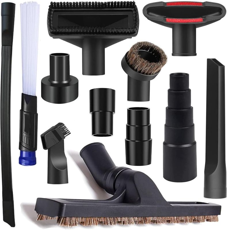 Photo 1 of 12Pcs Universal Vacuum Attachment Kit 1-1/4" Vacuum Hose Adapter Wet Dry Plastic Vacuum Cleaners Accessories with Horse Hair Brush Extension Wand Flexible Crevice Tool Adapter for Shop Vac Attachment
