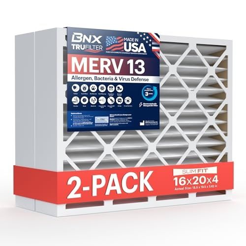 Photo 1 of  BNX TruFilter 16x20x4 (15.5’’ X 19.5’’ X 3.63‘’ Slim Fit) MERV 13 Air Filter (2-Pack) - MADE in USA - Air Conditioner HVAC AC Furnace Filt 