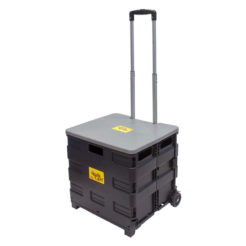 Photo 1 of  dbest products Quik Cart Collapsible Rolling Crate on Wheels for Teachers Tote Basket 80 lbs Capacity, Made from Heavy Duty Plastic and Used as a Seat, Grey 