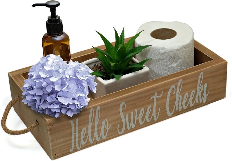 Photo 1 of  MAINEVENT Hello Sweet Cheeks Bathroom Decor Box, One Box with Design on 2 Sides Farmhouse Bathroom Decor Toilet Box, Rustic Decor Bathroom Box Toilet Organizer, Decor Toilet Paper Box 