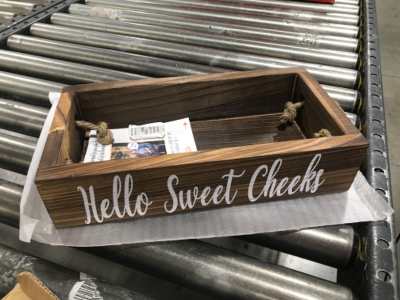 Photo 2 of  MAINEVENT Hello Sweet Cheeks Bathroom Decor Box, One Box with Design on 2 Sides Farmhouse Bathroom Decor Toilet Box, Rustic Decor Bathroom Box Toilet Organizer, Decor Toilet Paper Box 