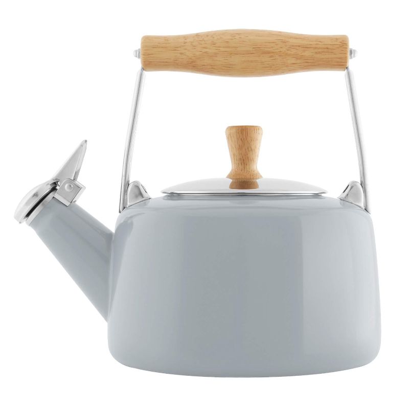 Photo 1 of  Sven 5.6-Cups Fog Grey Enamel-on-Steel Tea Kettle with Rubberwood Handle and Knob 