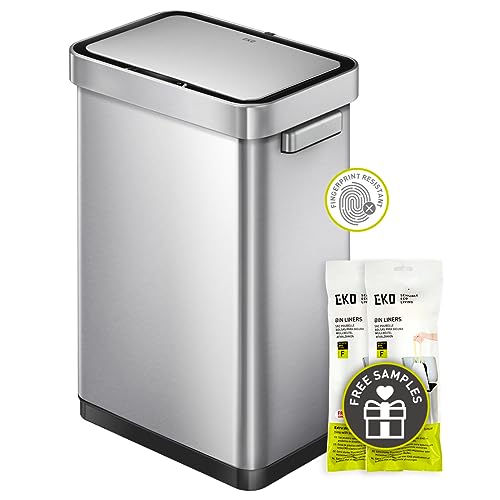 Photo 1 of  EKO Deluxe Mirage-T 50 Liter / 13.2 Gallon Touchless Rectangular Motion Sensor Trash Can, Matte Stainless Steel Finish 