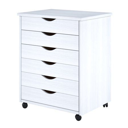 Photo 1 of  White 6-Drawer Solid Wood Wide Roll Cart 