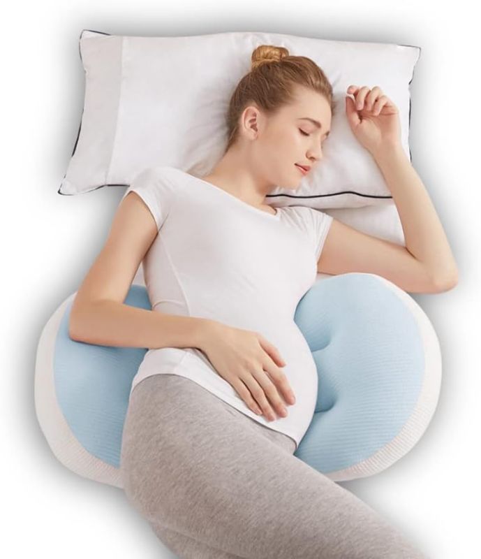 Photo 1 of  Soft Maternity Pillow | U-Shaped Design | Detachable Extension | Full Body Comfort & Pregnancy Relief (Blue) 