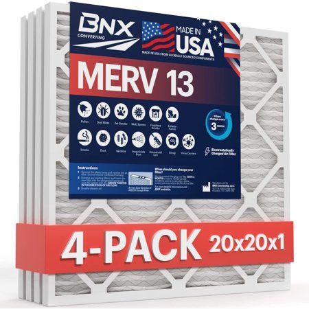 Photo 1 of  BNX 20x20x1 MERV 13 Air Filter 4 Pack - MADE in USA - Electrostatic Pleated Air Conditioner HVAC AC Furnace Filters - Removes Pollen Mold Bacteria 