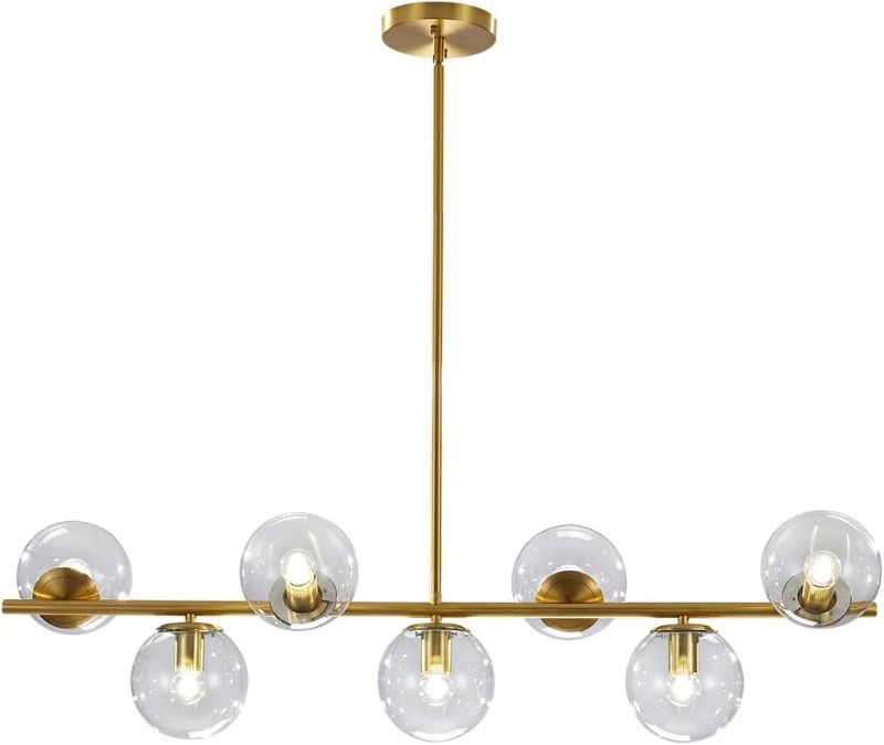 Photo 1 of  Mid Century Modern Ceiling Chandelier Light Fixture 7-Lights Large Globe Linear Chandelier Pendant Light Brass Gold Sputnik Chandelier Clear Bubble Chandelier Lighting (Clear) 