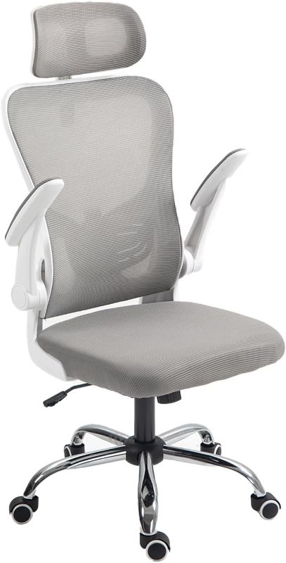 Photo 1 of  Panana Ergonomic Office Chair High Back Mesh Back Adjustable Headrest Flip-up Padded Armrest Swivel Rolling Desk Chair (Grey) 