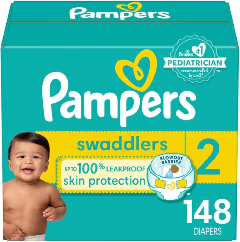 Photo 1 of  Pampers Swaddlers Diapers - Size 2, 148 Count, Ultra Soft Disposable Baby Diapers 