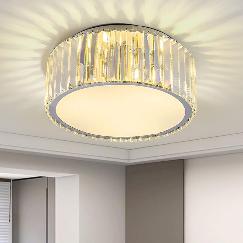 Photo 1 of  4 Lights Modern Crystal Flush Mount Ceiling Light Fixture H 5.9'' x W 12.2'' Close to Ceiling Lighting for Hallway Bathroom Closet Bedroom Kitchen Entryway Laundry Room Round G9 Socket Silver 