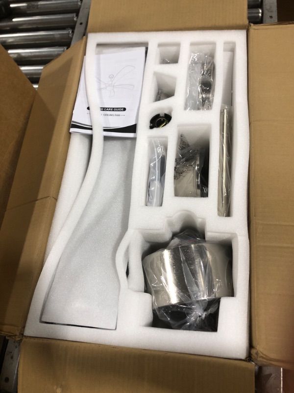 Photo 1 of Ceiling Fan with Lights and Remote Control, 54 Inch Ceiling Fans with Light USA Original Patent, ETL Listed, 3 Downrods, 5 Wood Blades, 6 Speeds Reversible Quiet DC Motor Fans for Outdoor Gray Solid Wood 54" Ceiling Fan with Light