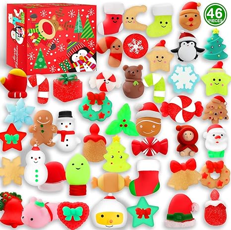 Photo 1 of Christmas Party Favors, 46 Pcs Mochi Squishy Toys Squishies for Kids, Stress Relief Toys for Christmas Goodie Bags Treats Decorations Classroom Prizes Birthday Gift Toys Pack

