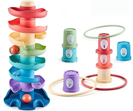 Photo 1 of Ball Drop and Roll Swirling Tower, Stack, Drop and Go Ball Ramp Toy, Balls Ramp Whirling Stack and Toss Game for Toddler 9 Months & Up
