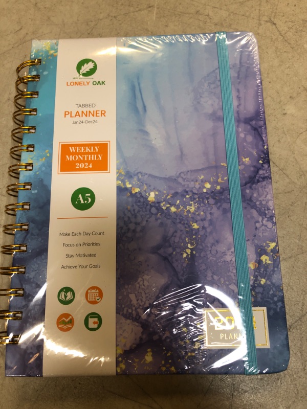 Photo 2 of 2024 Planner Weekly and Monthly, Spiral Daily Planner 2024 Calendars, Cute Agenda Schedule Planners & Organizers with Tabs from Jan to Dec.(Blue Marble) A5 Blue Marble