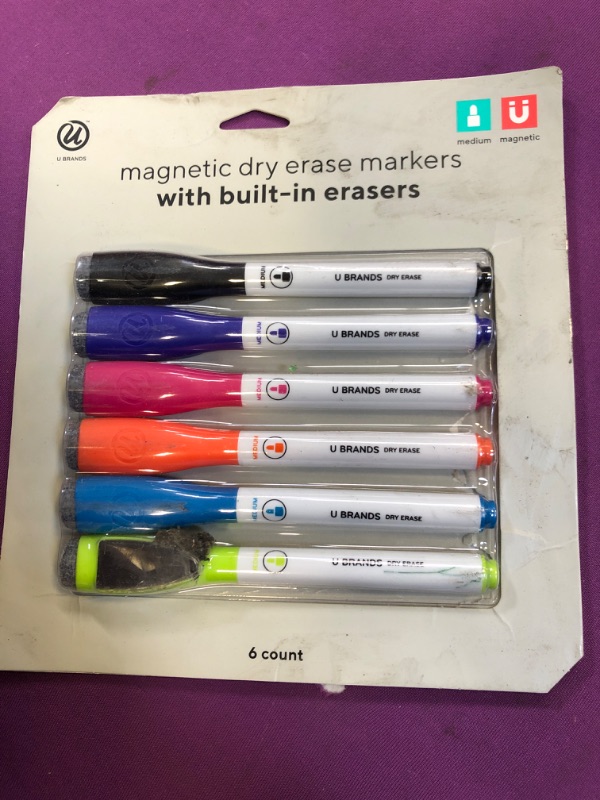 Photo 2 of U Brands 6ct Magnetic Dry Erase Markers with Eraser Cap