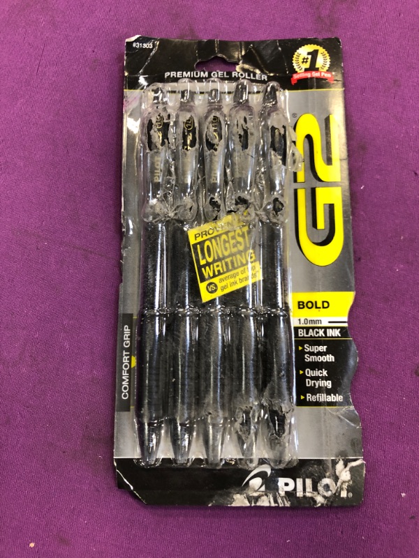 Photo 2 of Pilot G2 Retractable Gel Pen Bold Point Black Ink 5/Pack (31303) 755962