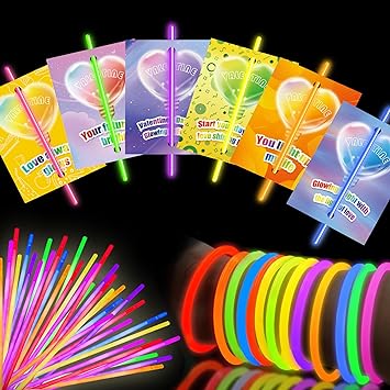 Photo 1 of 36Pcs Kids Valentines Cards - 36 Pack Valentines Glow Sticks With Connectors, Valentine's Day Party Favors Supplies for Boys Girls School Classroom Exchange Card
