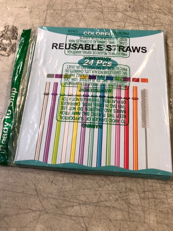 Photo 2 of 24 PCS, Reusable Straws with 4 Brushes, 10.5" Long Tritan Hard Plastic Straws, 12 Colors Translucent Replacement Drinking Straws for 16OZ-32 OZ Tumblers, Cups, Jars, Stanley, YETI, Starbucks, BPA Free Multicolor