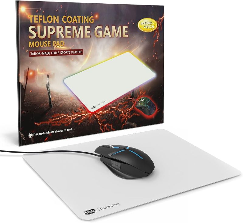 Photo 3 of WengTech Teflon Coating Gaming Mouse Pad - Optimized for Gaming Sensor, Precise Positioning, Ultra-Thin, Stable Output, Non-Slip, Waterproof (Classic White, 13.7x9.4x0.02 inches)
