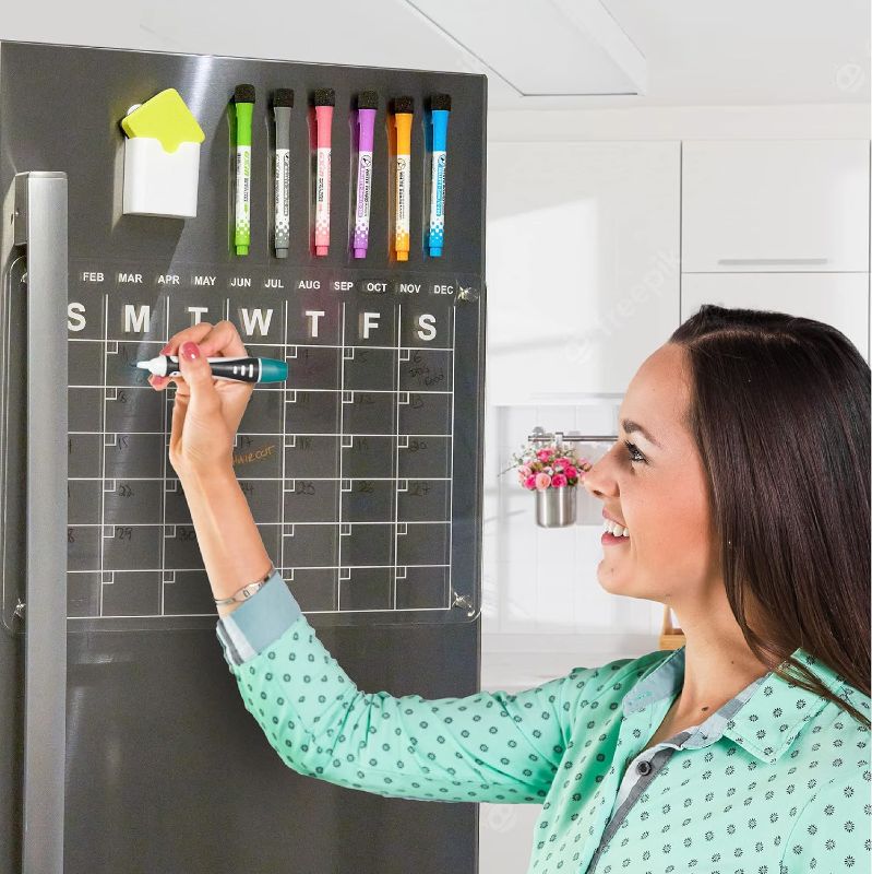 Photo 1 of Solymar Essentials- Acrylic Calendar for Fridge - Clear Magnetic Dry Erase Board for Fridge - Dry Erase Calendar for Fridge Magnetic - Clear Calendar for Fridge - Refrigerator Calendar
