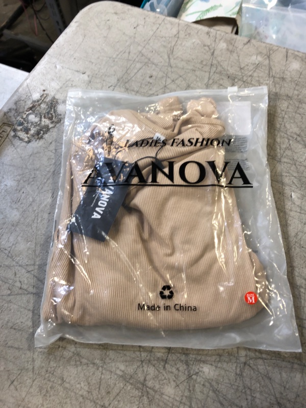 Photo 1 of Avanova Women's Long Sleeve Ribbed Knit Crop Tops Scoop Neck Asymmetrical Hem Tee Shirt Medium Apricot a 658