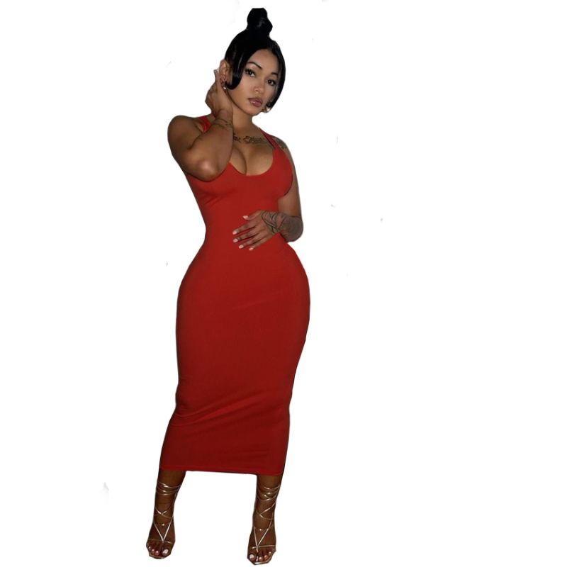 Photo 1 of Bodycon Dresses for Women Basic Tank Sleeveless Sexy Casual Date Night Cocktail Club Party Summer Long Maxi Dress LARGE Red 1