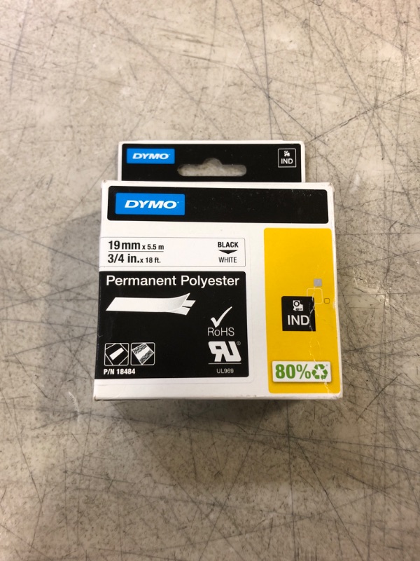Photo 2 of DYMO Rhino Industrial Permanent Polyester Labels, 3/4", Black Print on White Tape 3/4" (19MM)