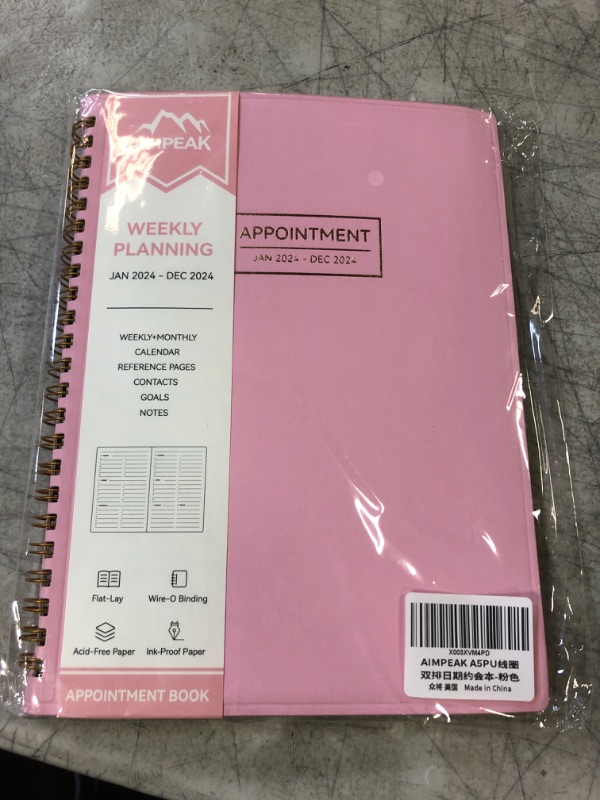 Photo 2 of Appointment Book 2024, Daily Weekly and Monthly Planner Jan.2024-Dec.2024, AIMPEAK Appointment Book, Hourly Planner for Women, Academic Year Planner, Faux Leather Cover, Pink(A5, 5.5"x8.5") 5.5"x8.5" Pink