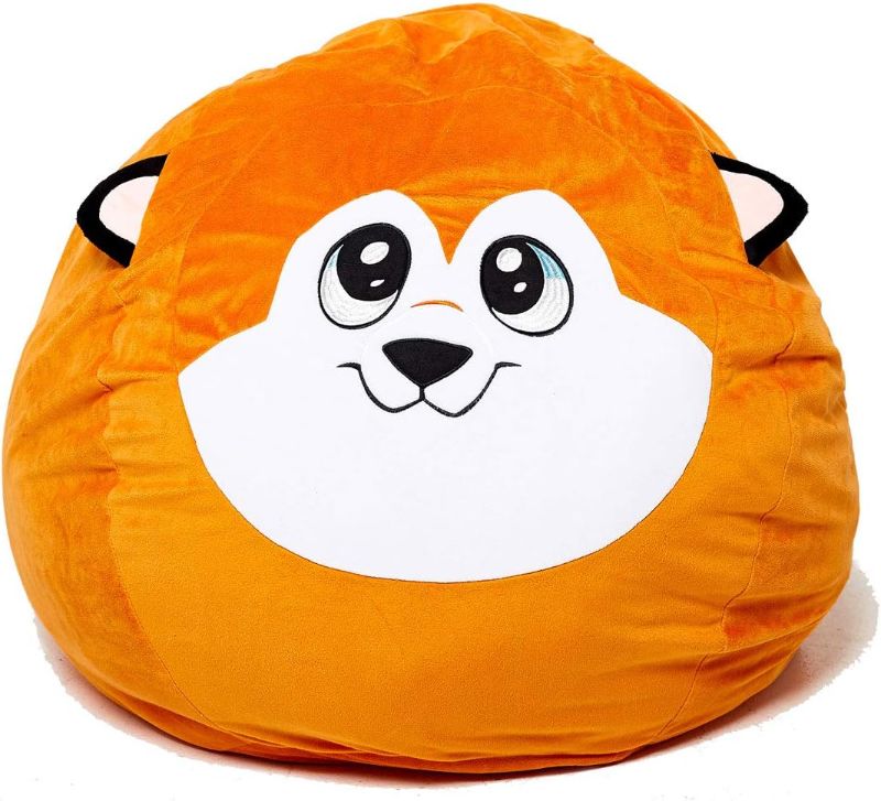 Photo 1 of Roomganize Extra Large Animal Bean Bag Chair Cover and Soft Toy and Linen Storage Organizer for Room Decor (Fox)
