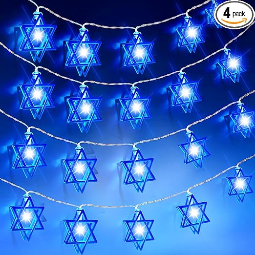 Photo 1 of 4 Pcs Chanukah Hanukkah Light Decorations Menorah String Lights 10 ft 20 LEDs Judaical Star of David Lights String Battery Operated Blue Chanukah Lights for Jewish Judaism (Star of David)
