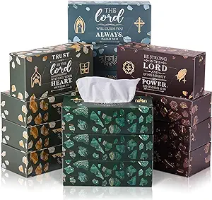 Photo 1 of 16 Pcs Tissue Box Marble Design 3 Ply Christian Facial Disposable Tissues Cube Box Scripture Face Tissue Box Napkin Storage Box with Bible Verse Quotes for Home School Office Travel
