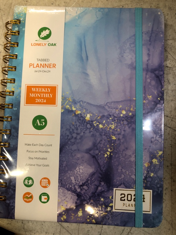 Photo 2 of 2024 Planner Weekly and Monthly, Spiral Daily Planner 2024 Calendars, Cute Agenda Schedule Planners & Organizers with Tabs from Jan to Dec.(Blue Marble) A5 Blue Marble