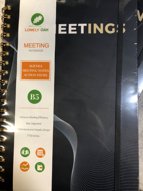 Photo 2 of Meeting Notebook for Work with Action Items, B5 Meeting Agenda Notes, Spiral Project Planner Notebook, Office & Business Meeting Notes Agenda Organizer, 7"x10" (Black) B5 Black