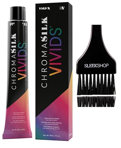 Photo 1 of Comb + CHROMASILK VIVIDS WILD ORCHID by Pravaana DIRECT DYE Hair Color, Semi-Permanent (NEWEST 2023-2024 formula) 3 oz / 90 ml (w/ SLEEKSHOP Medium Black Tint Applicator Brush) Chroma Silk Cream Haircolor Dye (Wild Orchid)

