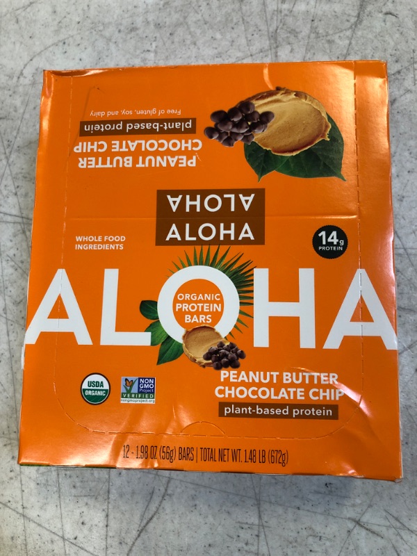 Photo 2 of ALOHA Organic Plant Based Protein Bars |Peanut Butter Chocolate Chip | 12 Count, 1.98oz Bars | Vegan, Low Sugar, Gluten Free, Paleo, Low Carb, Non-GMO, Stevia Free, Soy Free, No Sugar Alcohols ex. dec 2024