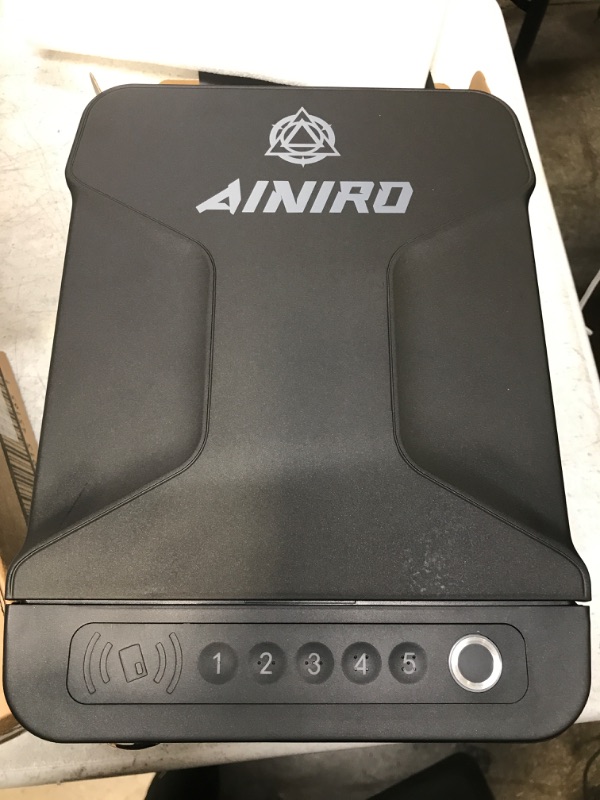 Photo 2 of AINIRO Portable Gun Safes for Pistols - Gun Safe with Built-in Handle, Biometric Gun Safe for Handgun with Fingerprint, Keypad, Pistol Safe for Truck, Travel, Beside Nightstand, Drawer