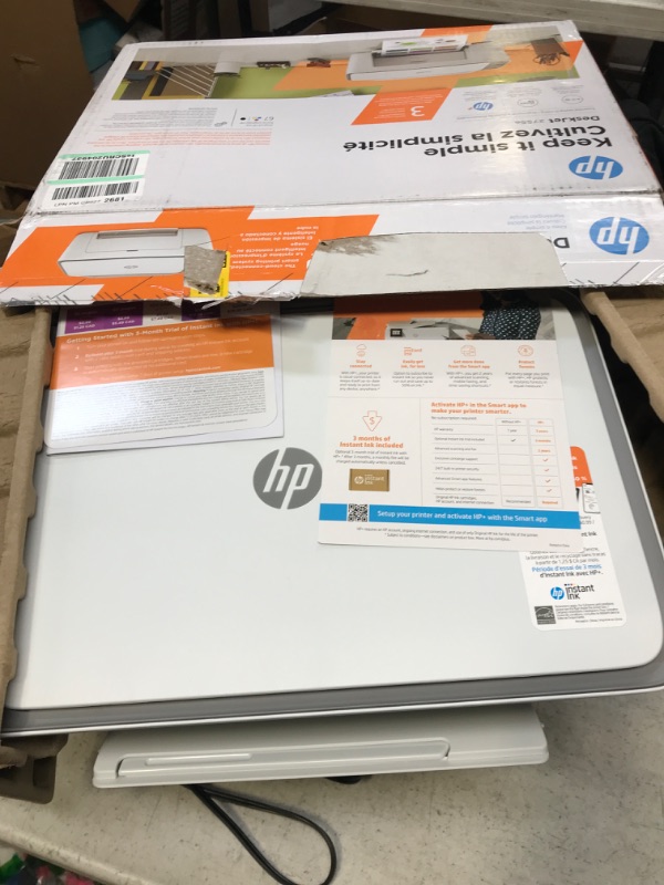 Photo 2 of HP DeskJet 2755e Wireless Color All-in-One Printer with bonus 6 months Instant Ink (26K67A), white