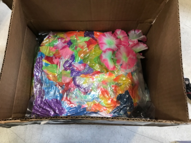 Photo 2 of Fovths 108 Pieces Hawaiian Luau Leis Bulk Party Decorations 36 Pieces Luau Leis Garlands Necklaces and 72 Pieces Luau Flowers Wristbands Bracelets for Luau Party Supplies Beach Birthday Decorations