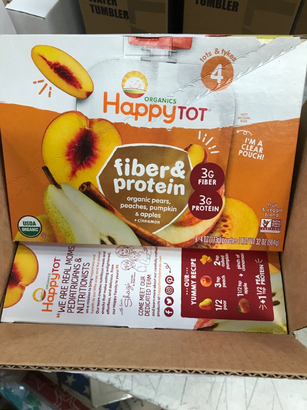 Photo 2 of (8 Pouches) Happy Tot Fiber Protein Pouches Organic Pears, Peaches, Pumpkin Apples + Cinnamon, 4.0 OZ 2 pack