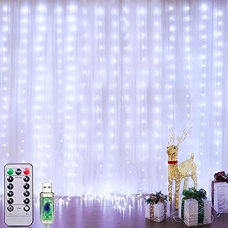 Photo 1 of [ Timer+8 Modes ] Curtain Lights for Bedroom, 240 LED Curtain Fairy Lights USB Powered Hanging String Lights with Remote Waterproof Lights for Window Wall Wedding Party Indoor Outdoor Home Decor