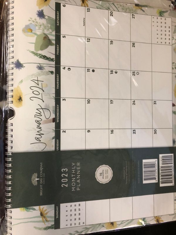 Photo 2 of 2023-2024 Academic Floral Spiral Weekly Calendar by Bright Day, 15" x 11.5", Twin Wire Binding, 18 Months, Jul 2023 - Dec 2024