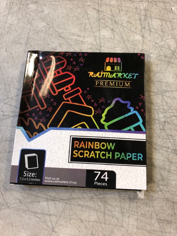 Photo 1 of Raimarket Rainbow Scratch Paper 74 Pieces Set Ultimate Scratch Art for Kids & Party Favors - Engaging Colorful Scratch Paper Kit for Children's Creative Scratch Art & Fun Crafting Toys for Girls Gifts
