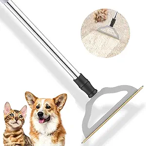 Photo 1 of Pet Hair Remover, 60" Carpet Rake with 4 Height, Cat Dog Hair Remover and Hair Scraper Fur Remover, Carpet Rake Pet Hair Removal Tool for Carpets, Rugs, Mats, Couch, Car Mats Black