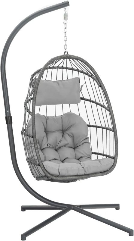Photo 1 of Egg Swing Chair with Stand, Rattan Wicker Hanging Egg Chair for Indoor Outdoor Bedroom Patio Hanging Basket Chair Hammock Egg Chair with Aluminum Steel Frame and UV Resistant Cushion 350lbs Capacity
