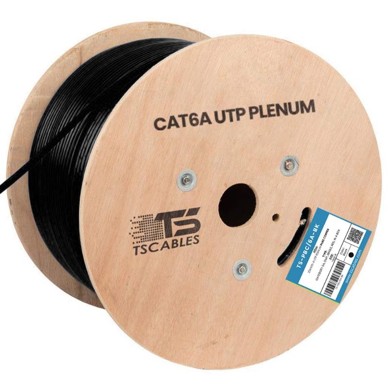 Photo 1 of Cat6A Plenum (CMP), 1000ft, 23AWG | 100% Solid Bare Copper | Unshielded Twisted Pair (UTP) Bulk Ethernet Cable, Available in Blue, White & Black Color (Black)